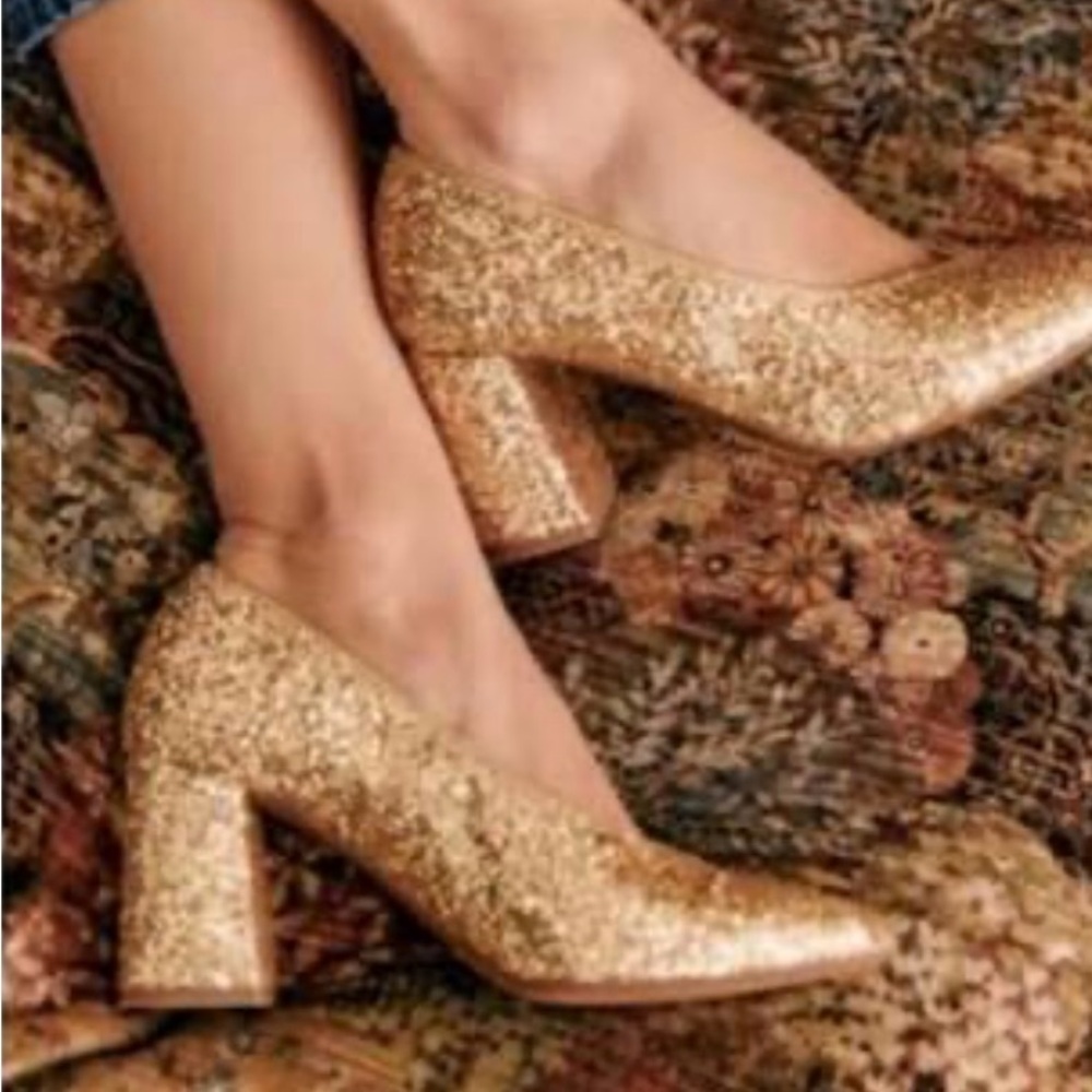 Sezane Alice High Heels Gold Glitter - Size 7